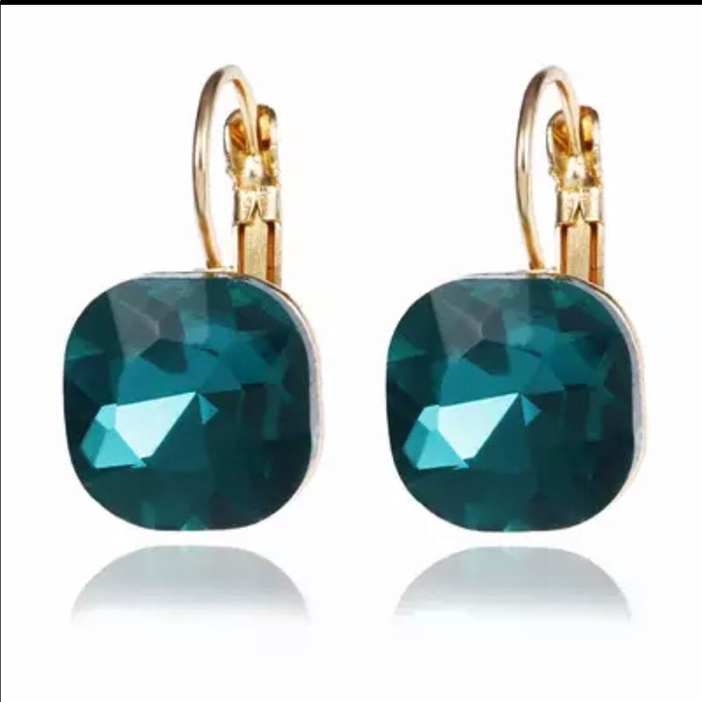 Gold Square Turquoise Austrian Crystal Earrings